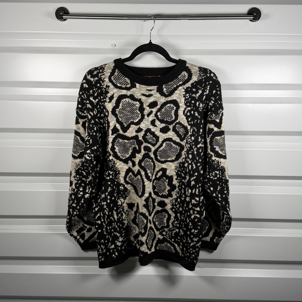 Rainbow Ridge Vintage Animal Print Sweater Womens Medium Black Cream Crewneck